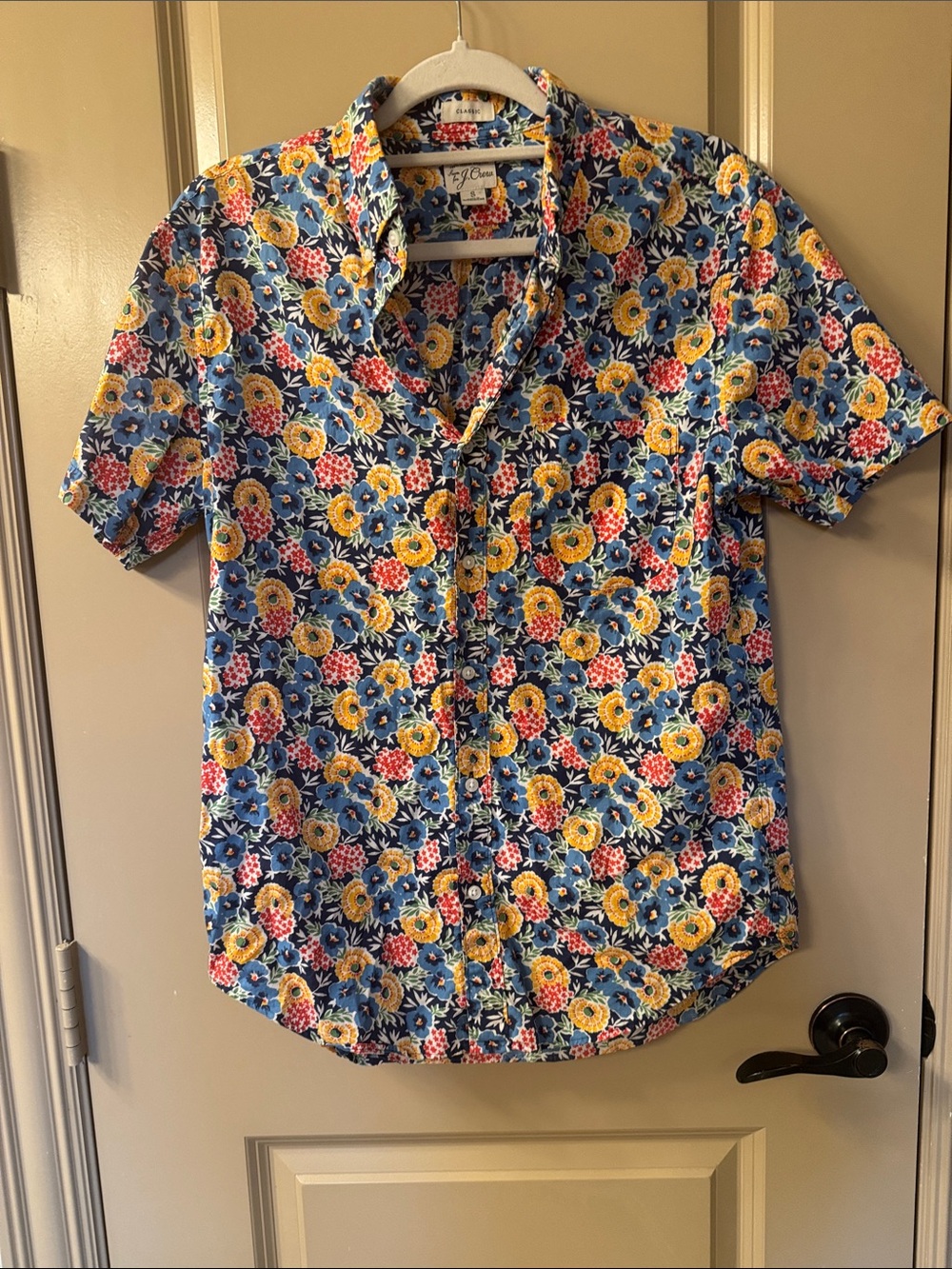 J. Crew Classic  Floral Short Sleeve Button-Down with Yellow & Pink Accents